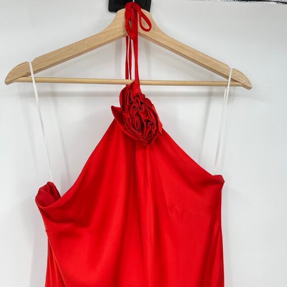 Lovers and Friends | Inara Gown in Red Rosette Satin Halter Maxi Dress M w/ Tags - Picture 5 of 15